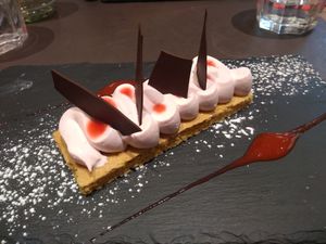 Dessert of the day (sablee with strawberry mousse) at Bistrot and Chocolat in Strasbourg