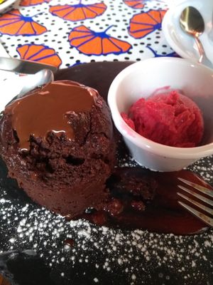 Vegan fondant chocolate with red fruits ice cream. You need to try this. at Bistrot and Chocolat in Strasbourg