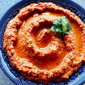 Muhammara (red roasted pepper with crushed walniuts) dip at Lebnéne - Lebanese Street Food in Benalmadena