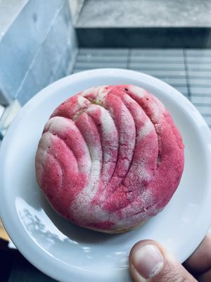 Strawberry concha  at La Bakeria Bakeshop - Pre-order in Vancouver