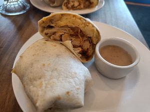 Chickn, onion and hash browns wrap with peppered sauce at Harry's at 387 in Belfast