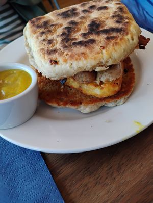 Delicious breakfast soda farl at Harry's at 387 in Belfast