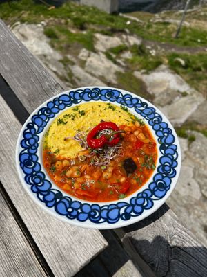 Ajvar-bean-stew with polenta at Greizer Hütte  in Mayrhofen