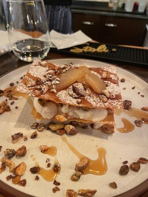  Mille-feuille with almond crème, one of the best vegan desserts we have ever tasted.  at 1910 in Degania Alef