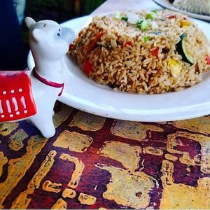 Rice sautee with seasonal veggies in a soy aji seasoning. at Qusqo in West Los Angeles