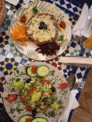 Pastilla and salad at El Forno in Fes