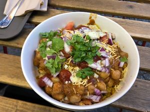 Chickpea cute with samosas  at Zora in Berlin