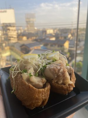 Sushi pocket with fried soy meat ka-rage   at Genmai Cafe in Osaka