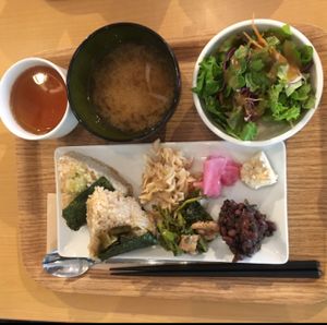 delicious vegan platter  at Genmai Cafe in Osaka