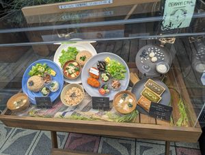 display of foods in plastic outside at Genmai Cafe in Osaka