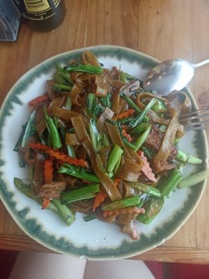 Pad see ew (they added more veggies at no extra) at One Wok in Panama City