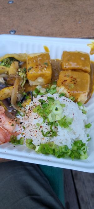 Next door eatery veg option (japanese yellow curry) at Curry Village Pizza Deck in Yosemite Valley