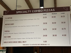 Menu   at Curry Village Pizza Deck in Yosemite Valley