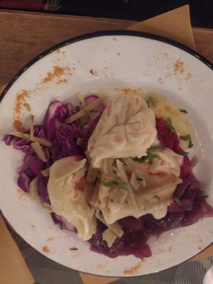 Traditional Sardinias raviolis with vegan cheese at ARUTAS Bistrot and Cocktail Bar in La Maddalena