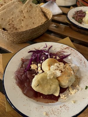 Culurgionni con remolacha  at ARUTAS Bistrot and Cocktail Bar in La Maddalena