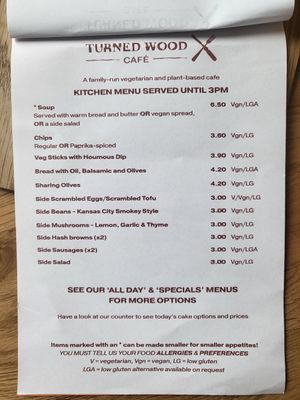 Kitchen menu cont. at Turned Wood Café in Shrewsbury