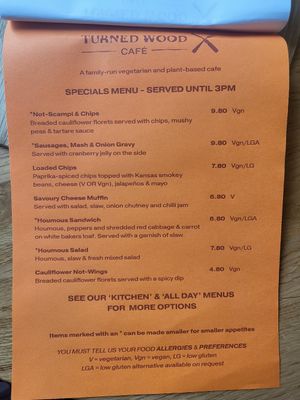 Specials as of 8th May 2023 at Turned Wood Café in Shrewsbury