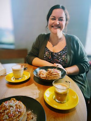 Gingerbread pancakes, the best kind of birthday breakfast 😍 at Turned Wood Café in Shrewsbury