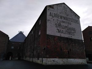 Outside the café - cool building (January 2025) at Turned Wood Café in Shrewsbury
