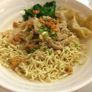 golden dumpling noodle   at Loving Hut in Medan