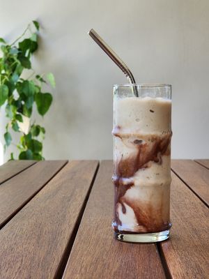 Banana Choc Smoothie w/ multi-grain powder at Jing Si Books & Cafe  in Salisbury