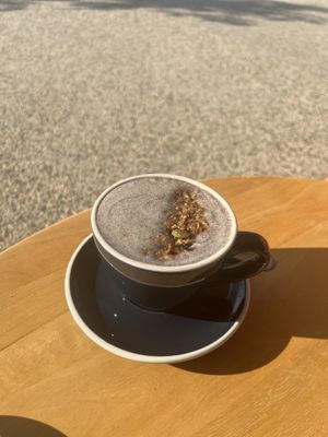 Black rice latte  at Jing Si Books & Cafe  in Salisbury