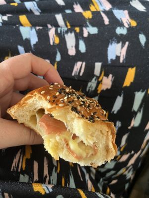 Ham and cheese croissant inside  at Jing Si Books & Cafe  in Salisbury