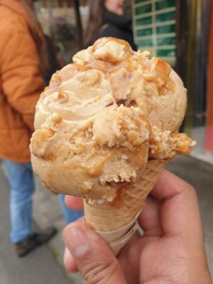 Toasted almond caramel $6.50 at Luther's Scoops in Brunswick