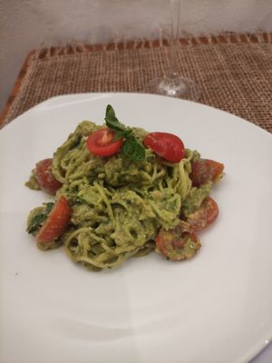 Raw pesto pasta at Wild Vegan in Ubud
