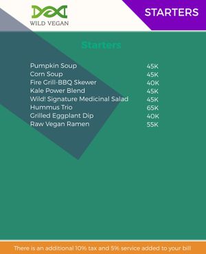 Starter Menu at Wild Vegan in Ubud