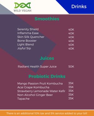 Drinks Menu at Wild Vegan in Ubud