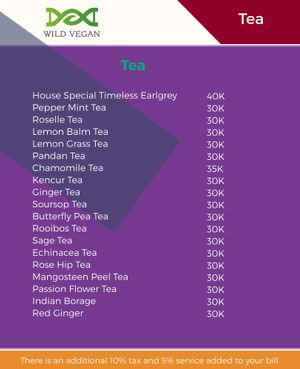 Tea Menu at Wild Vegan in Ubud