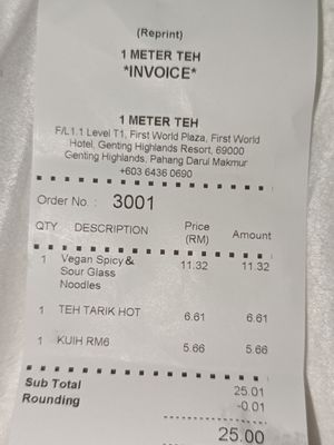 Receipt on 19Jun2024(take away) at 1 Meter Teh in Genting Highlands