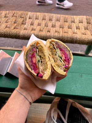 Yummy falafel, especially the pickled veggies  at Sabich Marrakech Medina in Marrakech