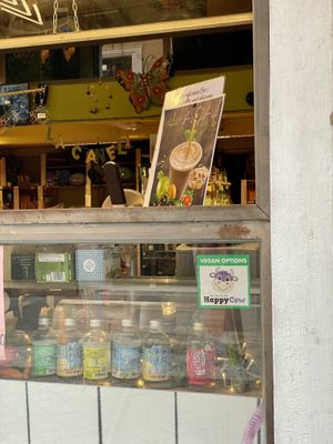 Happy cow sticker  at La Canela Biocentro in Madrid