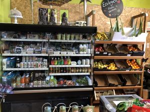 Fresh food and fruits at La Canela Biocentro in Madrid