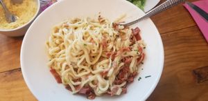 Carbonara (barrejada, la presentació era millor :p) at Pastan Barcelona in Barcelona