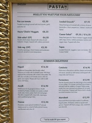 Menu 1  at Pastan Barcelona in Barcelona