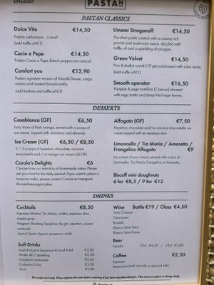 Menu 2  at Pastan Barcelona in Barcelona