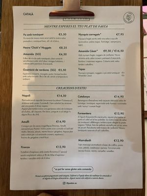 Menu  at Pastan Barcelona in Barcelona