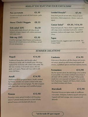 Menu  at Pastan Barcelona in Barcelona