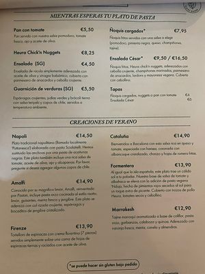 Menu  at Pastan Barcelona in Barcelona
