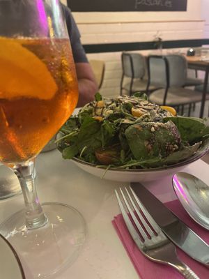 Salad and Aperol spritz   at Pastan Barcelona in Barcelona