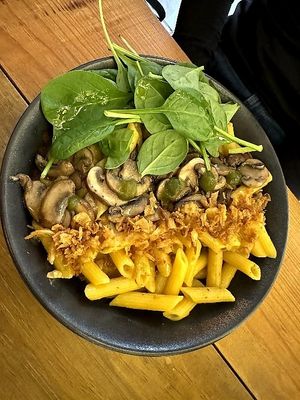 Umami Stroganoff (gluten-free pasta) at Pastan Barcelona in Barcelona