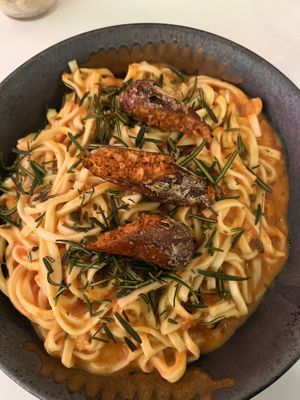 Harrisa-based pasta  at Pastan Barcelona in Barcelona