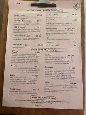 Menu  at Pastan Barcelona in Barcelona