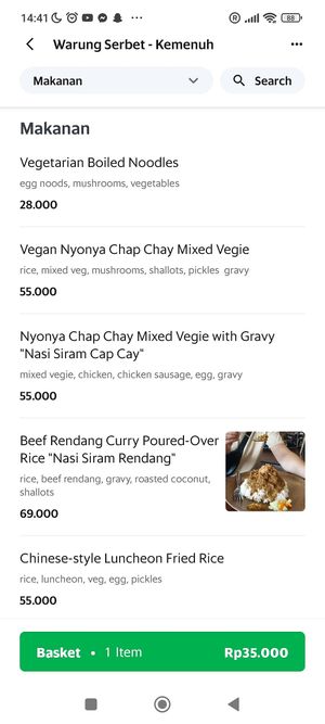 Some vegan/veggie options on the menu at Warung Serbet in Ubud