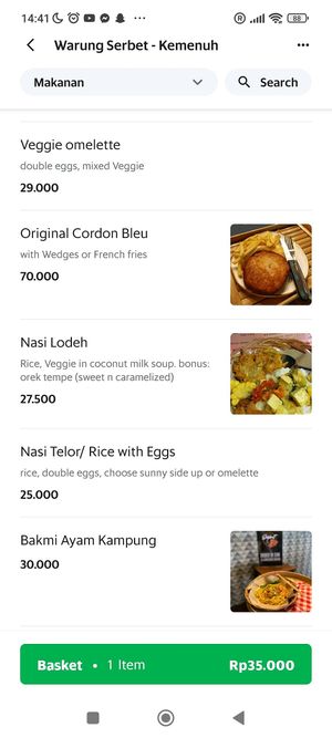 Some vegan/veggie options on the menu at Warung Serbet in Ubud