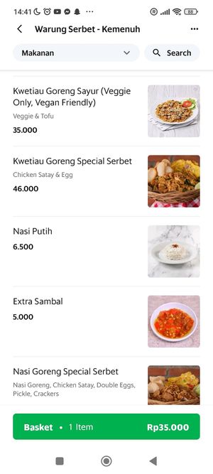 Some vegan/veggie options on the menu at Warung Serbet in Ubud