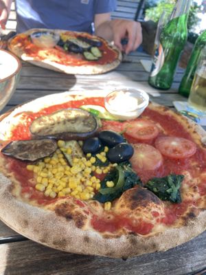 The 12 euro pizza as it looked in september 2023  at Martinerhof's Brauhotel in St Martin In Passeier
